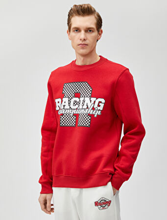 Yarış Temalı Sweatshirt Baskılı Bisiklet Yaka Uzun Kollu