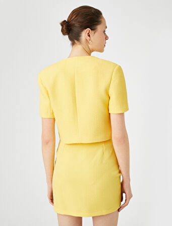 Kısa Tüvit Ceket Kısa Kollu Kruvaze Düğmeli V Yaka