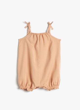 Koton Pembe Kız Bebek Kare Yaka Askılı Lastikli Mini Düz Tulum 3SMG10001AW