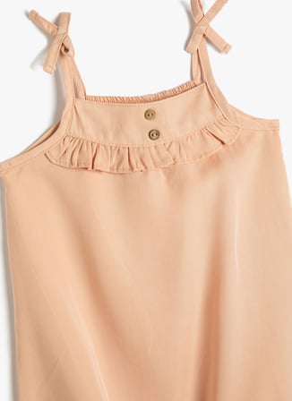 Koton Pembe Kız Bebek Kare Yaka Askılı Lastikli Mini Düz Tulum 3SMG10001AW