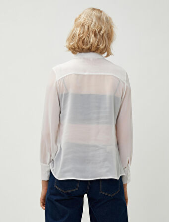 Transparan Gömlek Uzun Kollu Çift Cepli