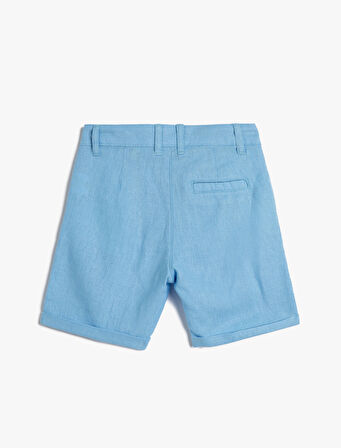 Keten Şort Düğmeli Cepli