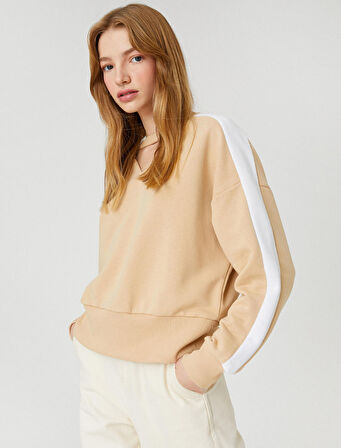 Bisiklet Yaka Sweatshirt Rahat Kesim Uzun Kollu Ribanalı