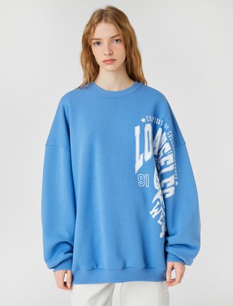Şardonlu Bisiklet Yaka Sweatshirt Uzun Kollu Baskılı Rahat Kesim