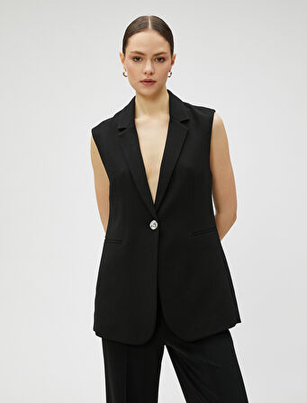 Blazer Yelek Tek Düğmeli Cep Detaylı