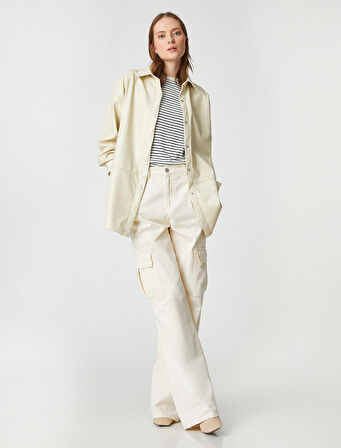 Suni Deri Gömlek Ceket Çıtçıtlı Yırtmaç Detaylı