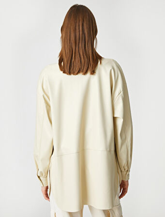 Suni Deri Gömlek Ceket Çıtçıtlı Yırtmaç Detaylı