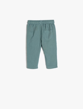 Pantolon Beli Bağlamalı Cepli Pamuklu Müslin Kumaş