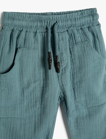 Pantolon Beli Bağlamalı Cepli Pamuklu Müslin Kumaş