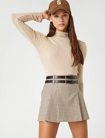 Uzun Kollu Tişört Crop Yarım Balıkçı Yaka Basic