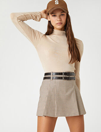 Uzun Kollu Tişört Crop Yarım Balıkçı Yaka Basic