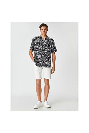 3sam60149hw 9d9 Siyah Desenli Erkek Viskoz Woven Tops Gömlek