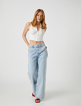 Yüksek Bel Kot Pantolon Ekstra Geniş Paça - Bianca Jeans