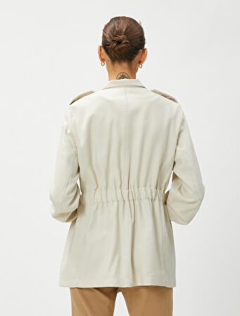 Apolet Detaylı Trençkot Fermuarlı Dik Yaka Cepli