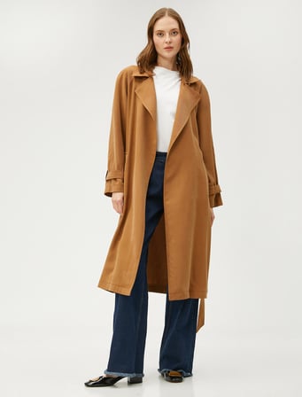 Cepli Kuşaklı Trençkot Rayon Karışımlı