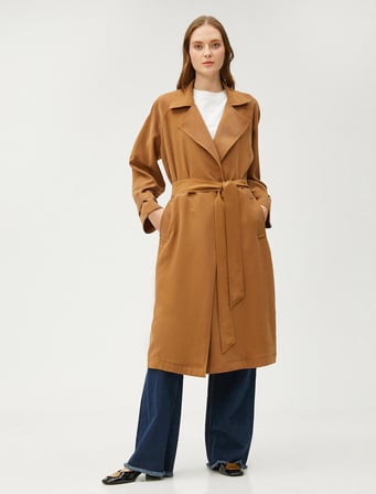 Cepli Kuşaklı Trençkot Rayon Karışımlı