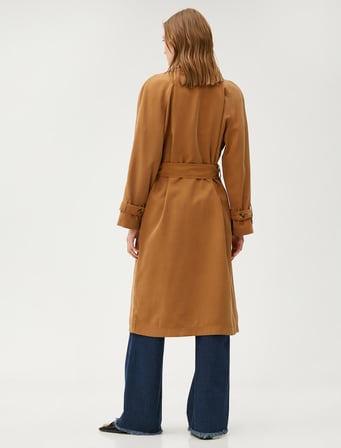 Cepli Kuşaklı Trençkot Rayon Karışımlı