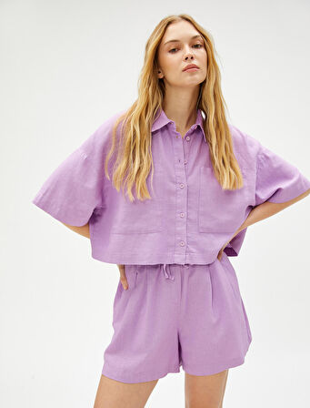 Oversize Crop Gömlek Keten Karışımlı
