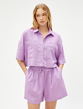 Oversize Crop Gömlek Keten Karışımlı