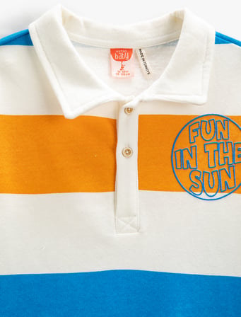 Polo Yaka Sweatshirt Renk Kontrastlı Baskı Detaylı