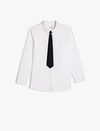 Gömlek Kravat Detaylı Uzun Kollu Pamuklu Klasik Yaka