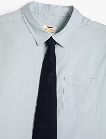 Gömlek Kravat Detaylı Uzun Kollu Pamuklu Klasik Yaka