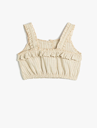 Crop Bluz Askılı Fırfırlı Düğmeli