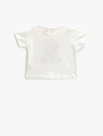 Kısa Kollu Tişört Bisiklet Yaka  Ayıcık Baskılı