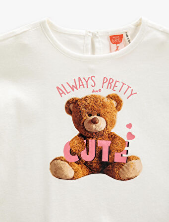 Kısa Kollu Tişört Bisiklet Yaka  Ayıcık Baskılı