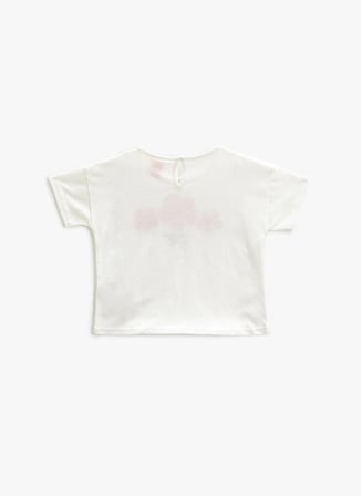 Koton Ekru Kız Bebek Bisiklet Yaka Kısa Kollu Baskılı T-Shirt 3SMG10102AK