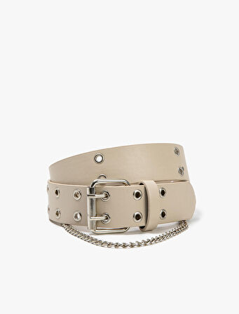 Kemer Suni Deri Kuşgözü Zincir Detaylı