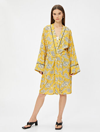 Kimono Midi Boy Kuşaklı Viskon