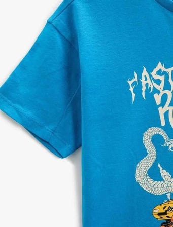 Koton Erkek Çocuk Kısa Kollu Tişört Bisiklet Yaka Baskılı Pamuklu