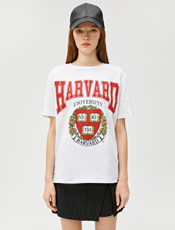 Harvard Tişört Lisanslı Baskılı Kısa Kollu Bisiklet Yaka