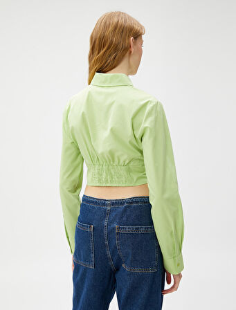 Crop Poplin Gömlek Uzun Kollu Beli Korseli Düğmeli Pamuklu