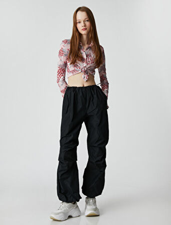 Uzun Kollu Tişört Gömlek Yaka Desenli Düğmeli