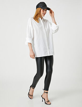 Oversize Gömlek Yakası Zımba Detaylı