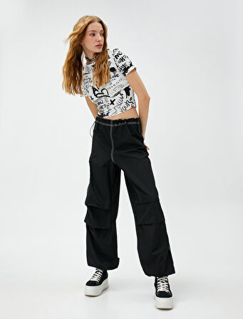 Paraşüt Pantolon Cep Detaylı Beli Lastikli Fermuarlı