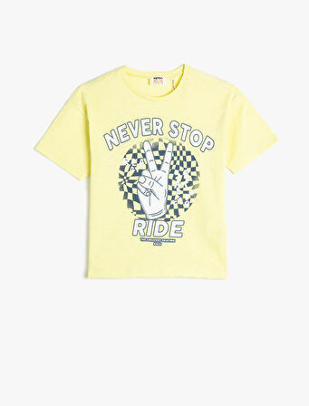 Yarış Temalı Tişört Slogan Detaylı Kısa Kollu Bisiklet Yaka