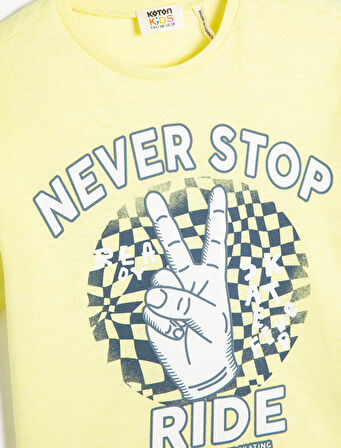 Yarış Temalı Tişört Slogan Detaylı Kısa Kollu Bisiklet Yaka