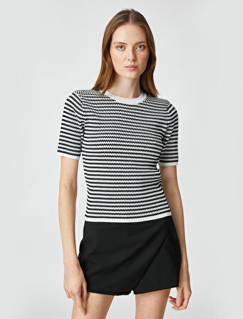 Kısa Kollu Triko Kazak Bisiklet Yaka