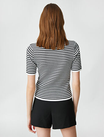 Kısa Kollu Triko Kazak Bisiklet Yaka