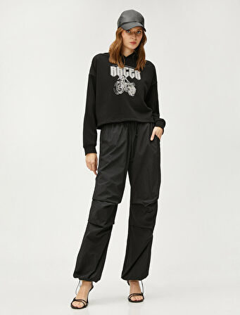 Crop Sweatshirt Kapüşonlu Baskılı