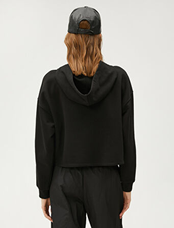 Crop Sweatshirt Kapüşonlu Baskılı
