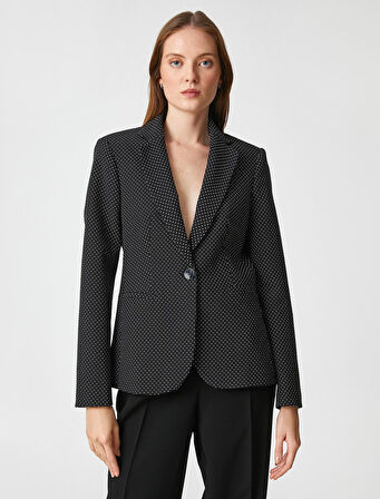 Puantiyeli Blazer Ceket Tek Düğmeli
