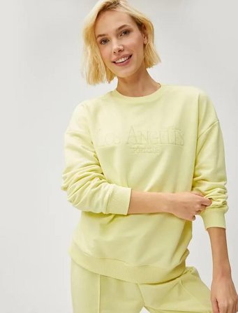Kadın Giyim Yazı İşlemeli Sweatshirt Bisiklet Yaka 3SAK10193EK Sarı