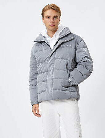 Şişme Mont Parlak Dik Yaka Fermuarlı Cepli Çıtçıt Düğmeli