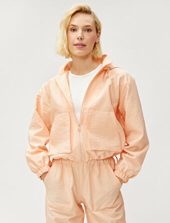 Oversize Crop Ceket Kapüşonlu Cepli