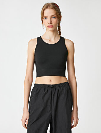 Crop Atlet Basic Bisiklet Yaka Kolsuz Fitilli