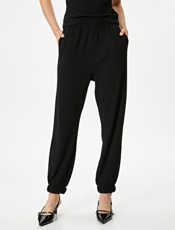 Jogger Eşofman Altı Beli Lastikli Cepli Dokulu